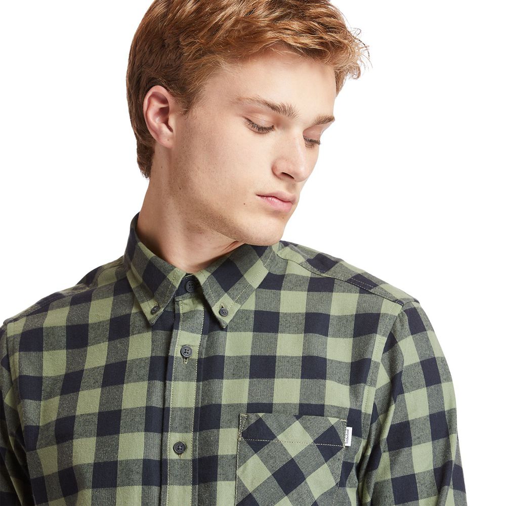 Timberland Mens Shirts Nashua River Long-Sleeve Flannel Check - Olive/Black - India MJ9408125